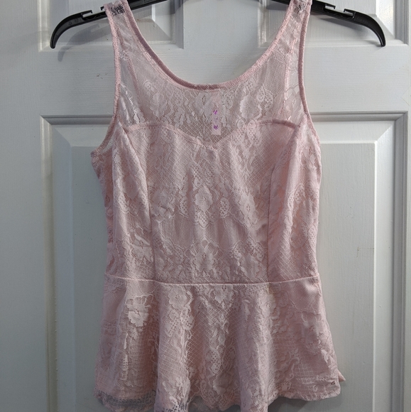 Three Hearts Tops - Pink Lace Peplum Top